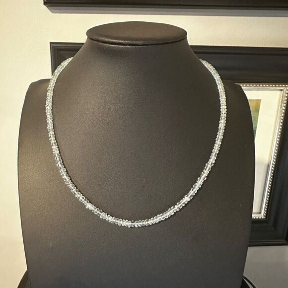17" of 4mm rondelle, faceted Aquamarine beaded necklace with s925 hardware! - Picture 11 of 11